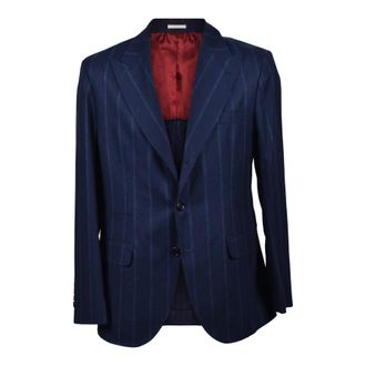 Brunello Cucinelli Blue Cashmere Blend Striped Suit, Brand Size 50 (US Size 40)