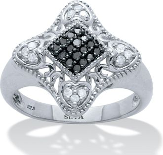 Palm Beach Jewelry 21 TCW Black and White Diamond Sterling Silver Vintage-Inspired Diamond Ring