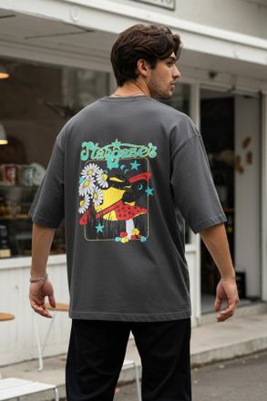 Trendyol MAN Heren Grijs Slogan Kort Oversized Grote maten T-shirts