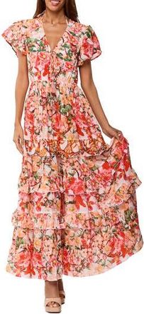 Ranee&rsquo;s Floral Cap Sleeve Tiered Ruffle Maxi Dress in Orange at Nordstrom Rack, Size Large/x-Large