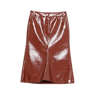 Tibi Leather Skirts, female, Brown, 3XS, Faux Patent Leather Sculpted Silke Skirt