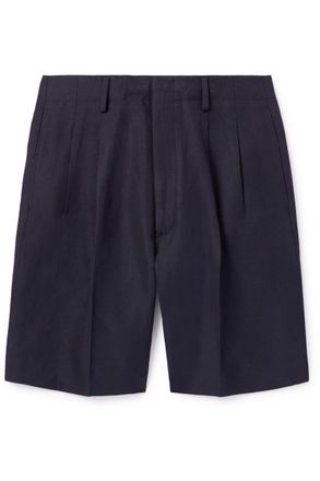 Loro Piana Joetsu Straight-Leg Pleated Cotton and Linen-Blend Twill Bermuda Shorts
