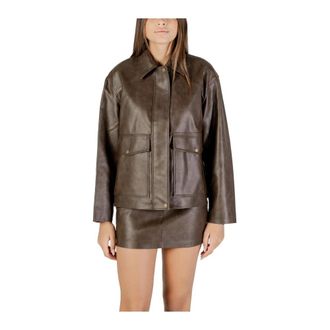 Only Leather Jackets, female, Brown, Size: L Classic Long Sleeve Blazer with Front Pockets