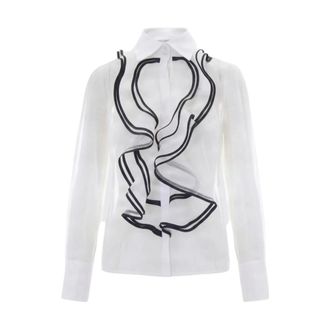 Elisabetta Franchi Georgette Blouse met Ruches - Dames - Blouses & Shirts - Wit - Maat: L Satijn