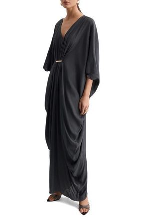 Mango Drape Maxi Dress in Charcoal at Nordstrom, Size X-Small