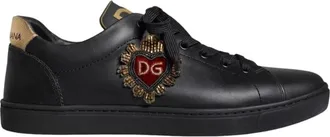 Dolce & Gabbana Sneakers, male, Black, 6 1/2 UK, Black Leather Heart Trainers with Logo