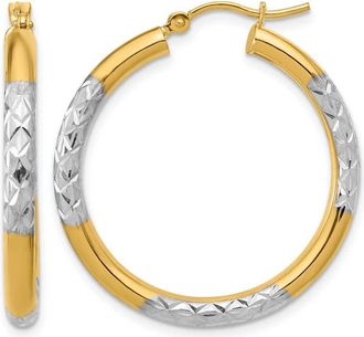 Diamond2Deal 10K Yellow Gold Diamond Cut 3mm Hoop Earrings