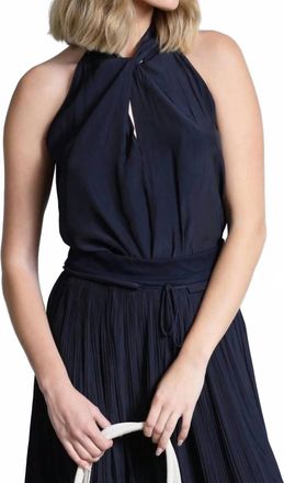 Lola & Sophie Satin Twist Front Halter Top In Navy