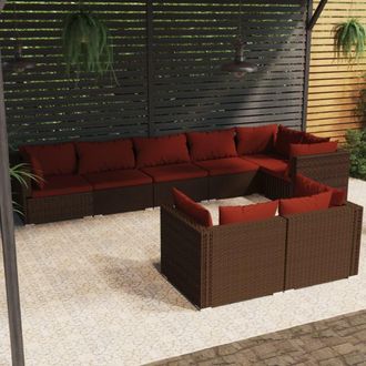 vidaXL Set Sof&aacute;s De Jard&iacute;n 8 Piezas Y Cojines Rat&aacute;n Sint&eacute;tico Marr&oacute;n Vidaxl