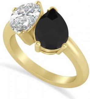 Allurez Pear/Pear Black & White Diamond Toi et Moi Ring 14k Yellow Gold (4.00ct)