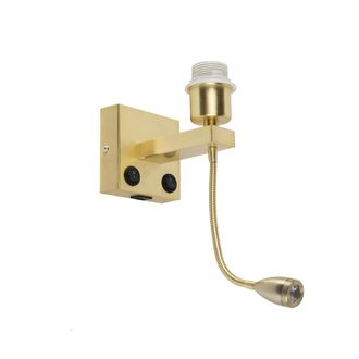 QAZQA Art D&eacute;co Aplique Art Deco Dorado Con Usb Y Brazo Flexible - Brescia Combi Acero Cuadrada Incluye Led Max. 1 X 1 Watt - Qazqa