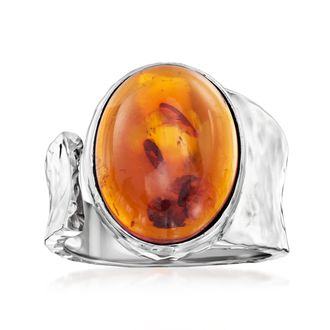 Ross-Simons Amber Hammered Open-Wrap Ring in Sterling Silver
