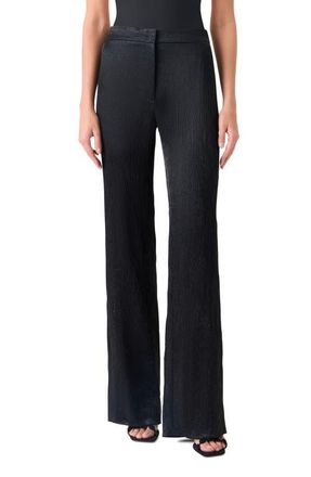 Akris Marla Crinkled Satin Straight Leg Pants in Black at Nordstrom, Size 14
