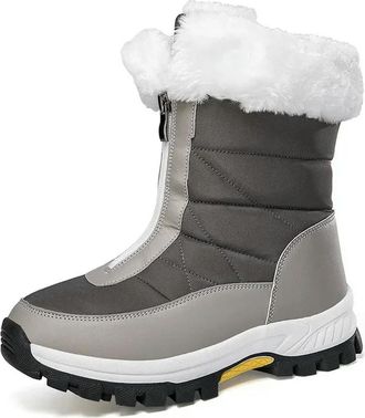 Generic ZBDP Winter Plush Thick Snow Boots Outdoor Sports Womens Anti-Skid Waterproof Zipper with Plush Thick Sole Platform Gray