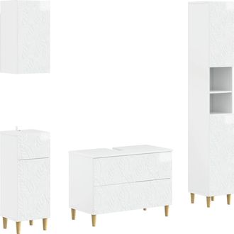 vidaXL Juego De Armarios De Ba&ntilde;o De 4 Piezas Delft Blanco Brillante Vidaxl