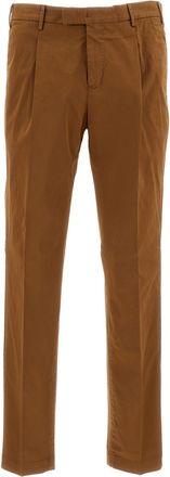 PT01 Slim-Fit Brown Trousers with Pressed Creases