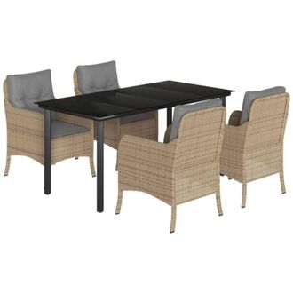 vidaXL 5 Piece Garden Dining Set with Cushions Beige Poly Rattan vidaXL