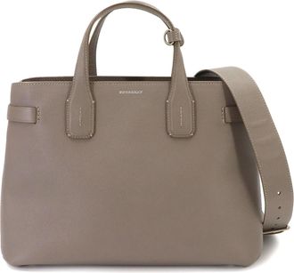 Burberry Beige White Leather Handbag Tote Bag (Pre-Owned)