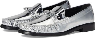 Stuart Weitzman Lottie Bow Loafer Womens Flat Shoes Silver : 8.5 M, Leather