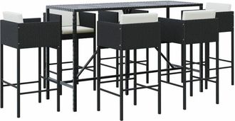 vidaXL Mesa Y Taburetes Altos Jard&iacute;n Y Cojines 7 Pzas Rat&aacute;n Pe Negro Vidaxl