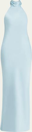 Ramy Brook Tatiana Low-Cut Halter Column Gown
