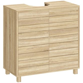 HOMCOM Homcom Mueble Bajo Lavabo, Estante Ajustable, Puertas De Listones Y Apertura Por Presi&oacute;n, Para Lavabo Con Pedestal O Pared, 60x30x60 Cm, Natural