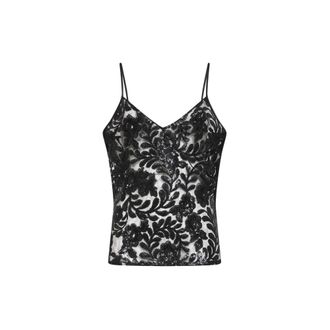 Golden Goose Sleeveless Tops, female, Black, Size: M Tulle Top With Sequins Embroidery