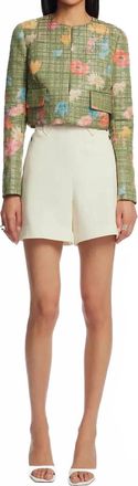 Lela Rose Floral Raffia Jacket In Cactus