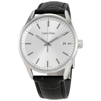 Calvin Klein Formality Silver Dial Black Leather Mens Watch K4M211C6
