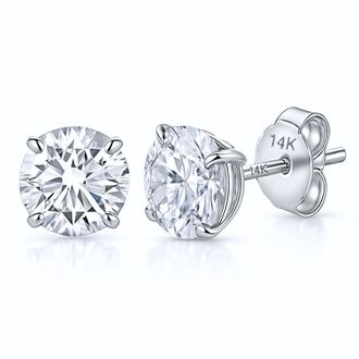 MAX + STONE 14k Yellow or White Gold Solitaire Round Cubic Zirconia Stud Earrings 3.5mmto8mm