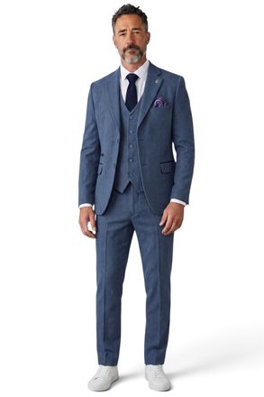 TruClothing Herenpak, blauw, 3-delig, tweed met visgraatmotief - IM4
