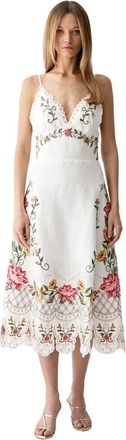 Farm Rio Jurk met bloemenborduurwerk en asymmetrische zoom - Dames - Casual kleedjes - Wit - XS - Leer - Kleedjes