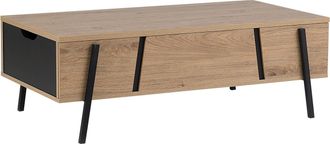 Beliani Mesa De Centro De Aglomerado De Madera Clara Patas De Metal Negras Con Almacenaje Blackpool