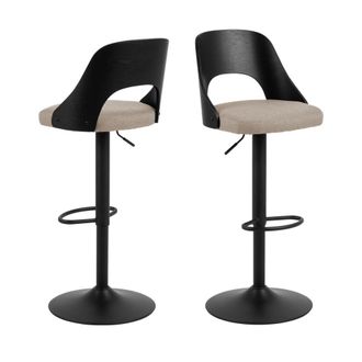 DRAWER Lote 2 taburetes de bar ajustables en tela y metal H62-84 cm - Beige