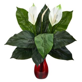 Nearly Natural 24-in Spathiphyllum Artificial Plant in Ruby Planter in Green at Nordstrom