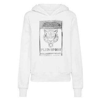 Plein Sport Hoodie Sweatshirt Tijger - Dames - Sportshirts - Wit - L - Katoen - Fitness