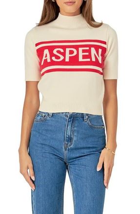 English Factory Motif Short Sleeve Sweater in Cream/Red at Nordstrom, Size X-Small