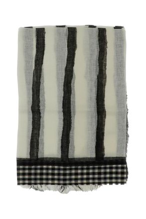 Exquisite J Vertical Stripe Scarf with Checkered Edges