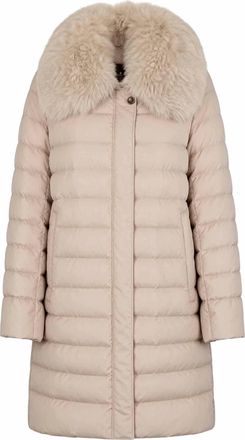 Moorer Womens Fur Collar Mid Length Down Coat In Beige