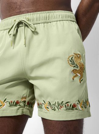 Simons Mens Embroidered-trim swim trunk