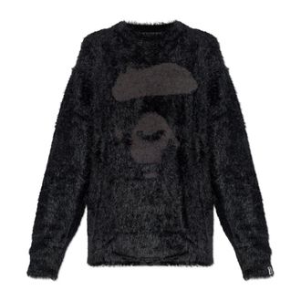 A Bathing Ape Round-neck Knitwear, male, Black, Size: L Crew Neck Sweater