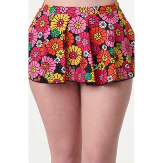 Unique Vintage Pin-Up Coronado Swim Skirt in Black Floral at Nordstrom, Size Small
