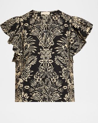 Ulla Johnson Severine Floral Flutter-Sleeve Blouse