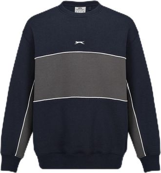 Slazenger Mens Fleece Sportswear Crew Sweat Long Sleeve Navy/Smoke XL