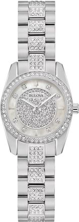 Bulova Mother-of-Pearl & Crystal Bracelet Strap Watch, 23.5mm in Silver at Nordstrom Rack