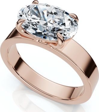 Pompeii3 Certified 2Ct Oval East West Cigar Band Solitaire Engagement Ring Lab Grown