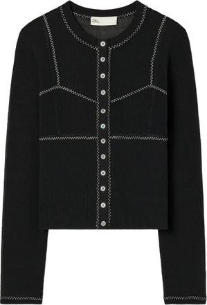 Tory Burch Cardigan a coste con bottoni - Nero