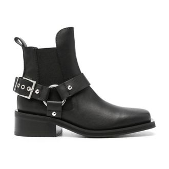 Ganni Cowboy Boots, female, Black, Size: 6 US Harness Detail Leather Chelsea Boots