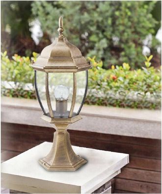 Trade Shop Trade Shop - Lampione Giardino 48cm Lanterna In Vetro E27 Luce Esterno Alluminio Es45 Bronzo