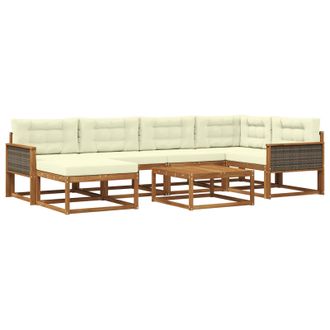 vidaXL Conjunto De Sof&aacute;s De Exterior Con Coj&iacute;n 7 Pcs Natural Y Crema Vidaxl